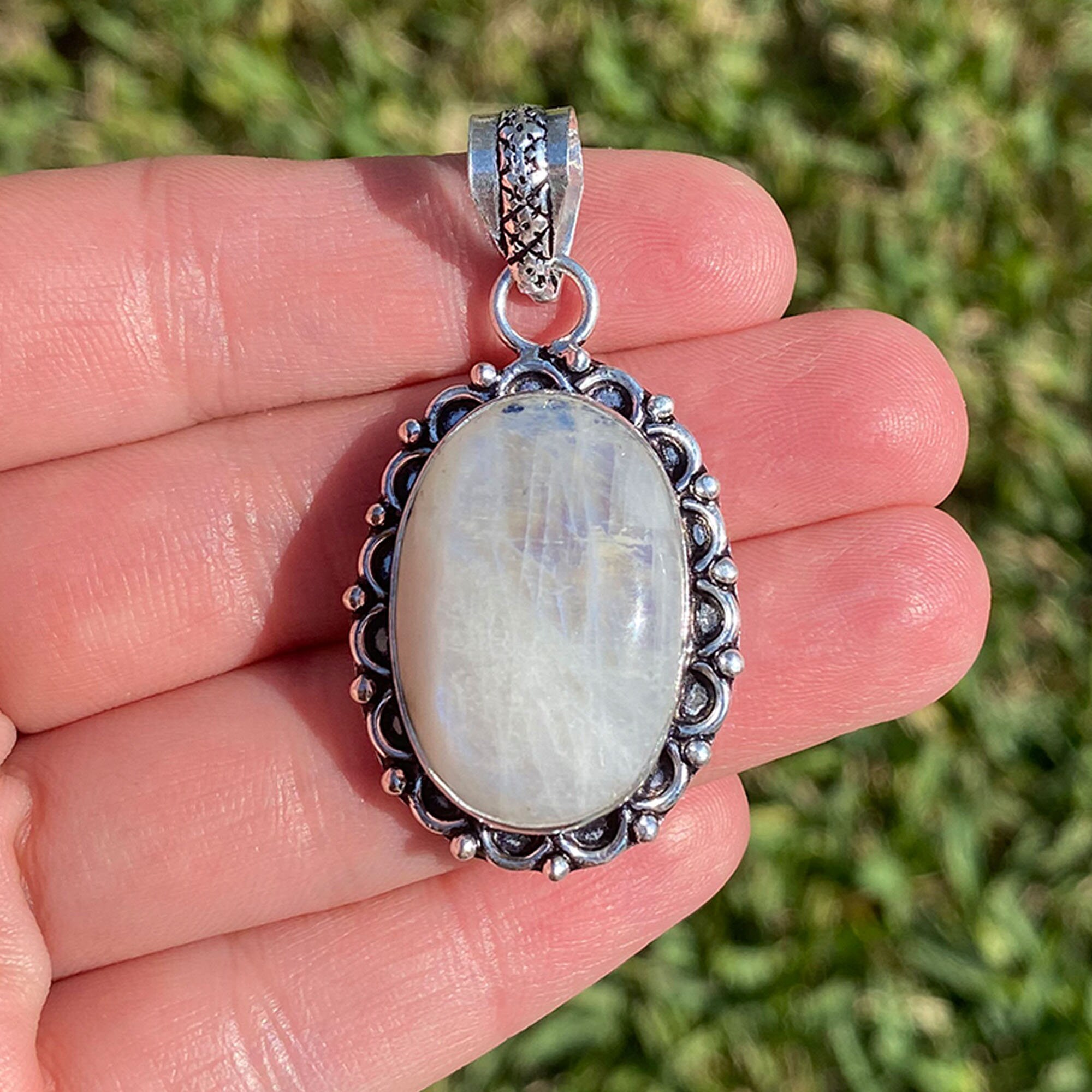 Moonstone Pendant Vintage Style 925 Sterling Silver Selenite Gemstone