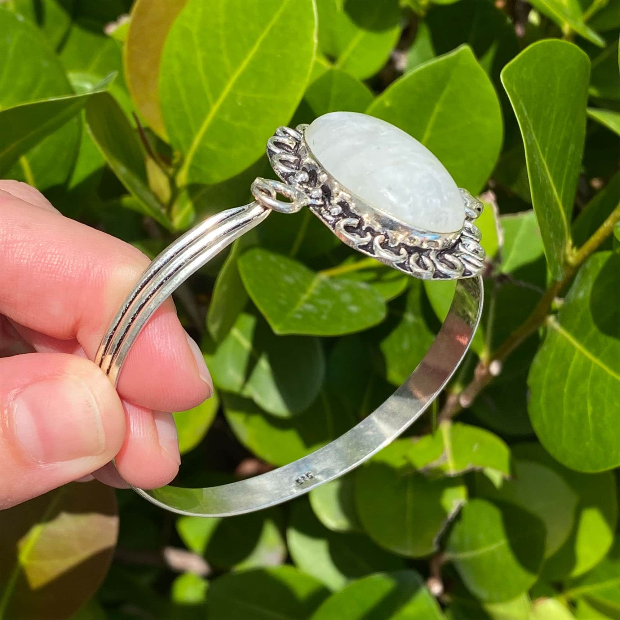 Natural Moonstone 925 Sterling Silver Cuff Bracelet Size 78 inch