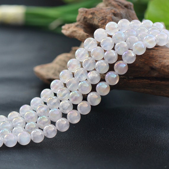 Natural White Glossy Angel Aura Quartz Gemstone Round Beads Grade A Sold by  15 Inch Strand Size 6mm 8mm 10mm 