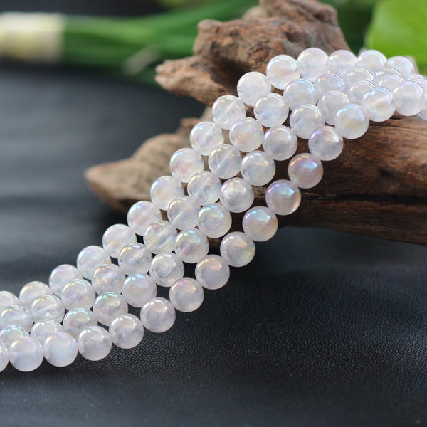 Natural White Glossy Angel Aura Quartz Gemstone Round Beads | Grade A | Sold by 15 Inch Strand | Size 6mm 8mm 10mm