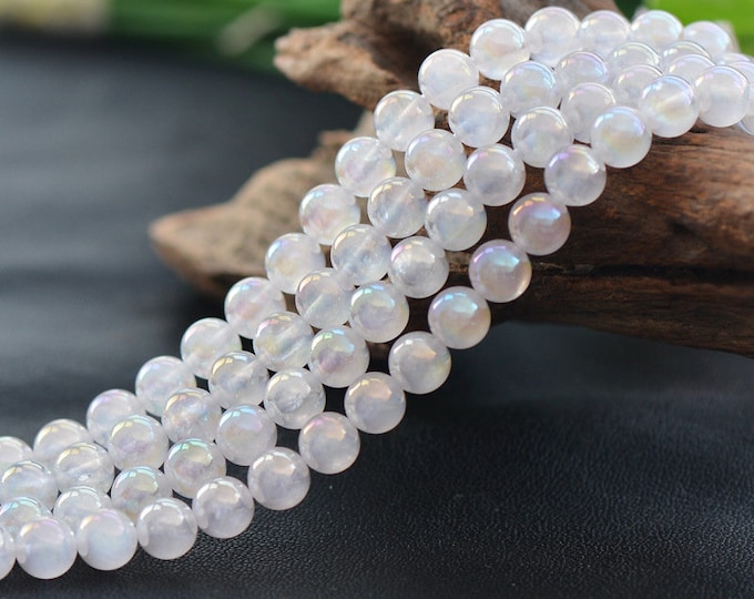 Natural White Glossy Angel Aura Quartz Gemstone Round Beads | Grade A | Sold by 15 Inch Strand | Size 6mm 8mm 10mm