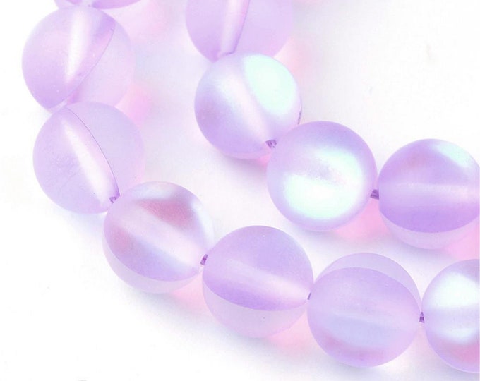 Matte Light Purple Mystic Aura Quartz Round Beads | Grade AAA | Sold by 15 Inch Strand | Size 6mm 8mm 10mm