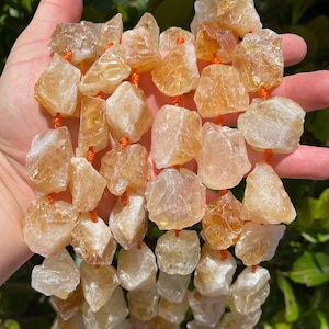 Natural Citrine Nuggets Beads | Drilled Raw Natural Gemstone Loose Beads | Sold by 7 Inch Strand | Size 16-20x23-28x8-15mm