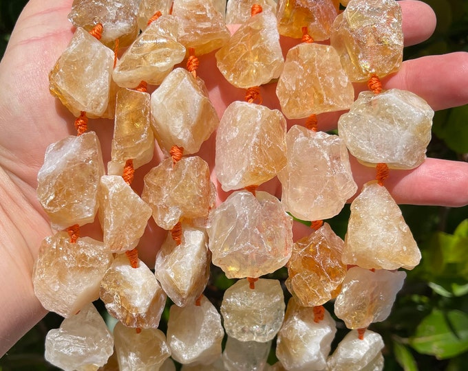 Natural Citrine Nuggets Beads | Drilled Raw Natural Gemstone Loose Beads | Sold by 7 Inch Strand | Size 16-20x23-28x8-15mm