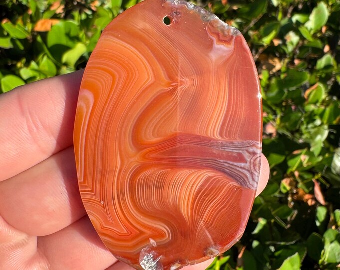 Orange Brown Striped Agate Gemstone Freeform Plate Slab Pendant Focal Bead 60x40x5mm