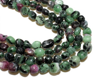 Ruby in Zoisite Nugget Beads: Natural Gemstone, 15 Inch Strand