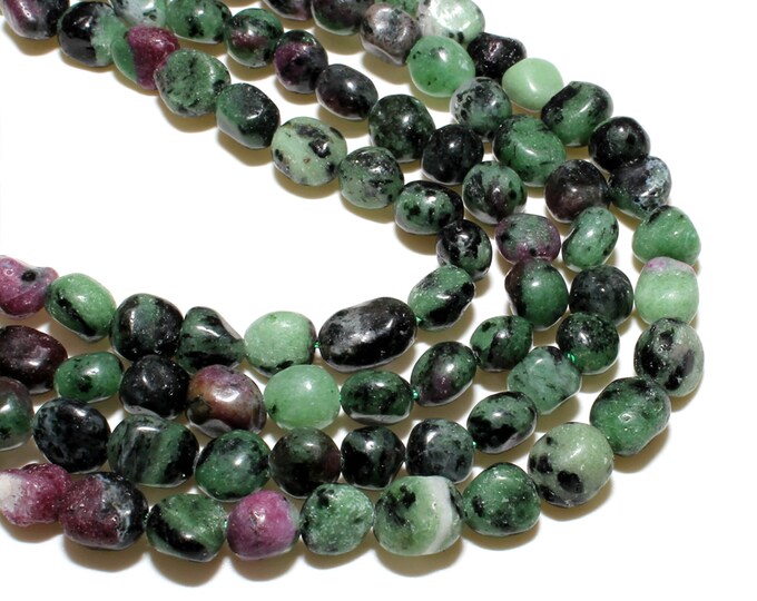 Ruby in Zoisite Nuggets Beads | Grade A | Natural Gemstone Loose Beads | Sold by 15 Inch Strand | Size 8~10mm | Hole 0.8mm