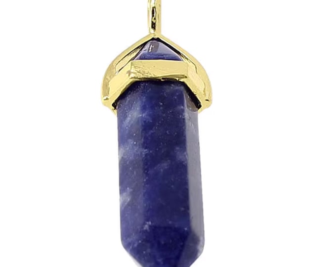 ONE Natural Blue Sodalite Gemstone Faceted Bullet Pendant | Gold Color Zinc Alloy Bail | Size 36-40x12mm