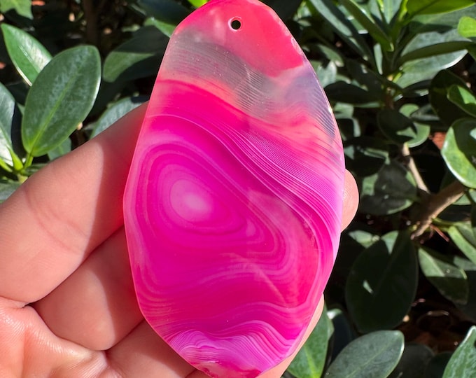 Pink Striped Agate Gemstone Freeform Plate Slab Pendant Focal Bead Size 70x40x5mm