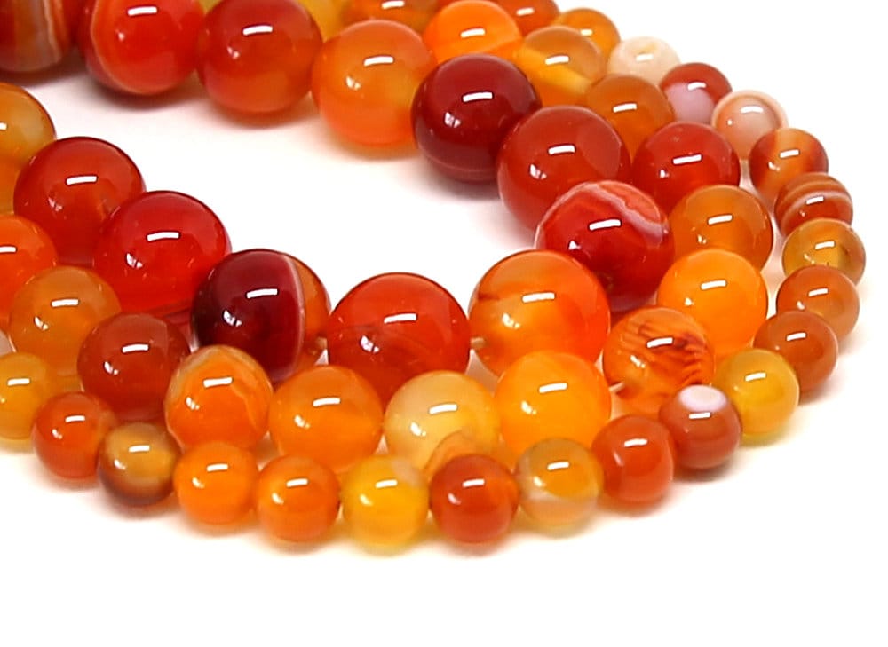 Natural Orange Stripe Agate Gemstone Round Beads | Sold by 15 Inch ...