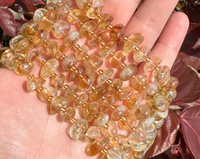 Natural Citrine Gemstone Nuggets Beads | Grade AAA | Sold by 15 Inch Strand | Size 11-12mm | Hole 0.8mm