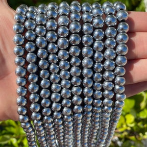 Non-Magnetic Silver Hematite Beads | Grade A | Round Polished Natural Gemstone Loose Beads | Sold by 15 Inch Strand | Size 8mm 10mm
