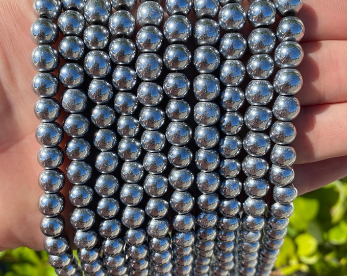 Non-Magnetic Silver Hematite Beads | Grade A | Round Polished Natural Gemstone Loose Beads | Sold by 15 Inch Strand | Size 8mm 10mm