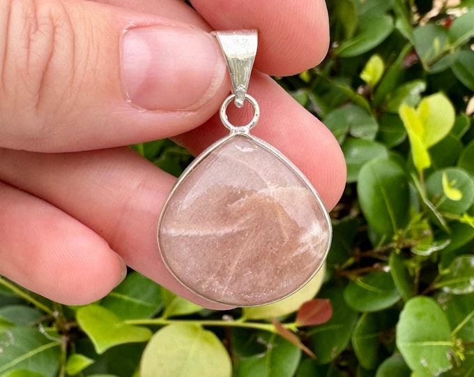 Natural Sunstone Pendants 925 Sterling Silver Plated Boho Style Size 1 Inch