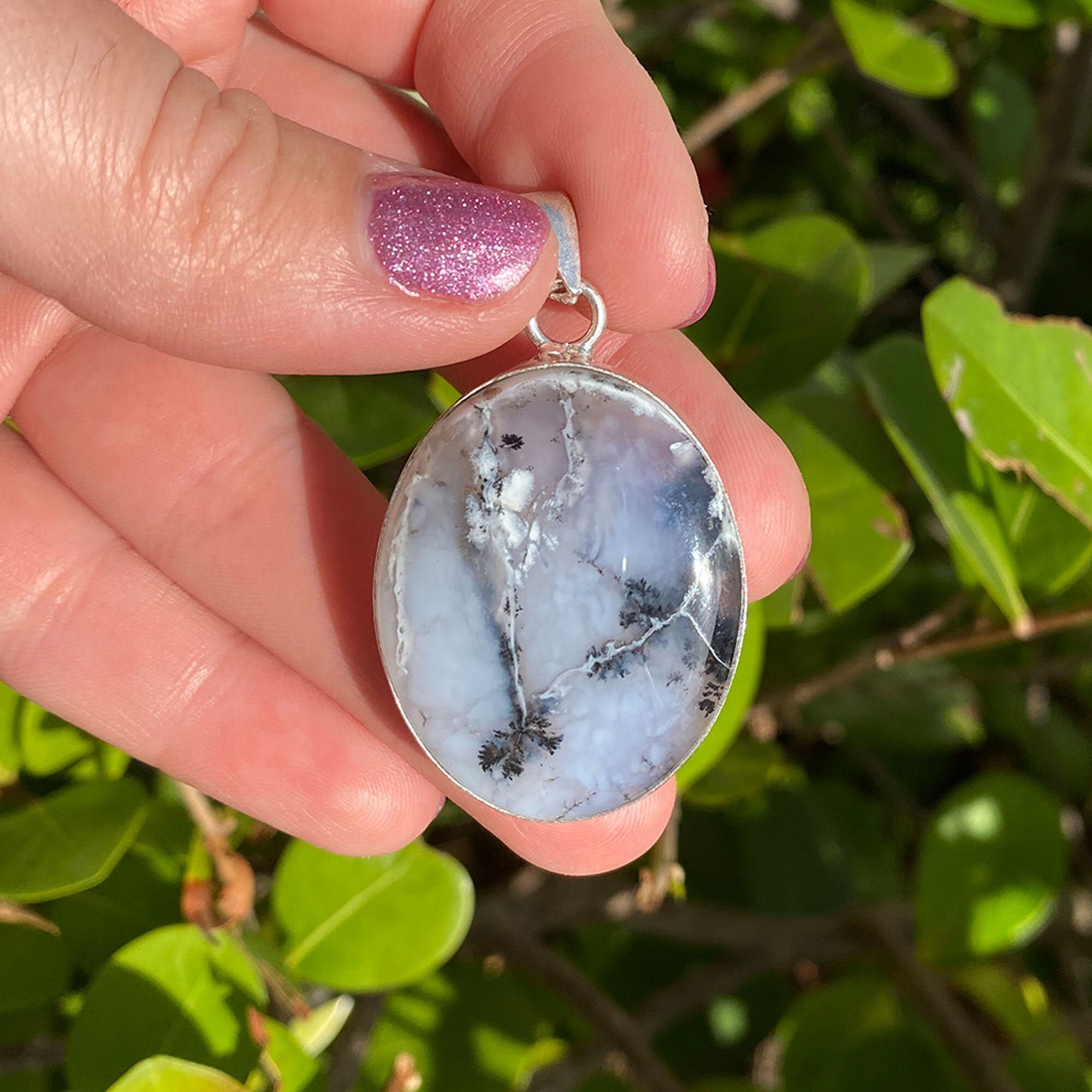 ASTROGHAR Natural Dendrite Opal Pendant - Oval Crystal Stone With Gold Plating (40mm, All Chakras) - View #3