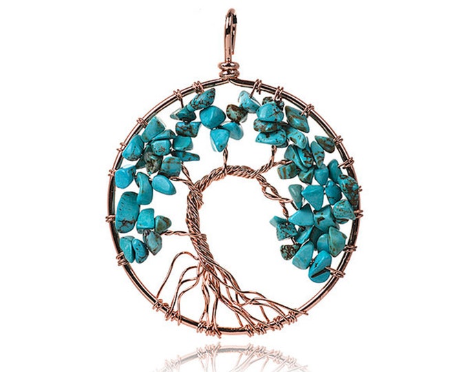 Blue Turquoise Tree of Life Gemstone Pendant | Chakra Healing Pendant | Size 50mm