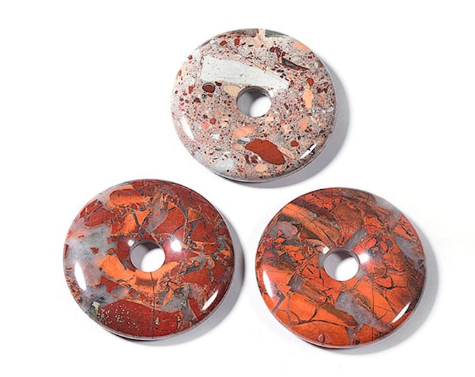 ONE Natural Red Jasper Gemstone Donut Pendant | Size 40mm