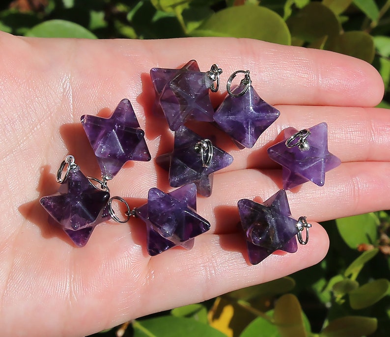 Amethyst Beads Merkaba Pendant 3D Star Charka Healing Polygonal Focal Natural Gemstone Pendant Sold by Piece Size 13x20mm image 1