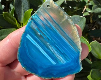 Blue Striped Agate Freeform Slab Gemstone Pendant Focal Bead Size 60-80mm