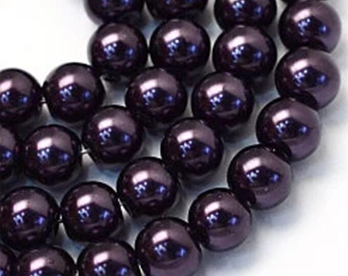 High Quality Deep Purple Round Glass Pearl Beads 32" Strand Size 8mm