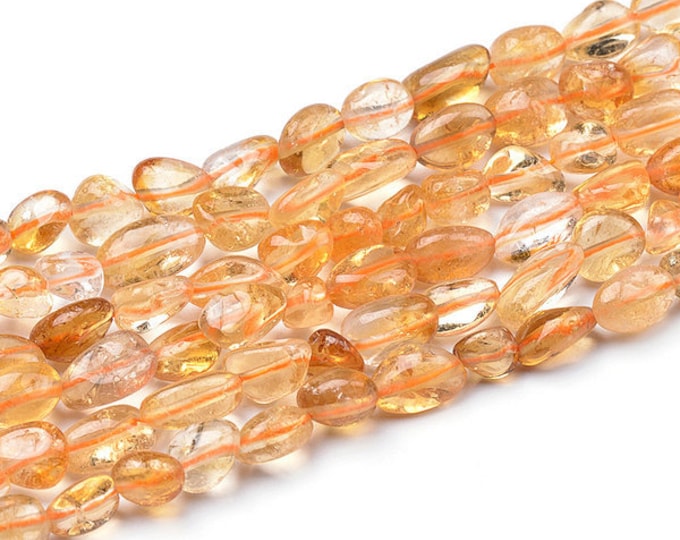 A Grade Natural Citrine Gemstone Nuggets Beads | Sold by 15 Inch Strand | Size 6-8mm | Hole 1mm