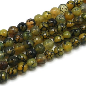 Yellow Dragon Veins Agate Beads | Round Polished Natural Gemstone Loose Beads | Sold by 15 Inch Strand | Size 6mm 8mm 10mm