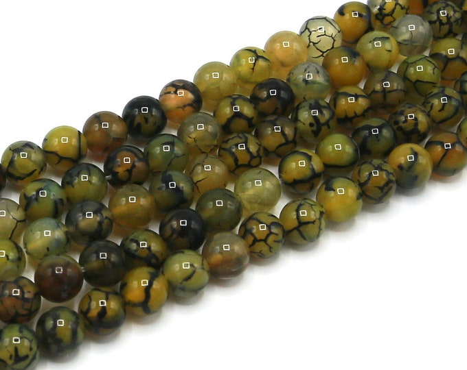 Yellow Dragon Veins Agate Beads | Round Polished Natural Gemstone Loose Beads | Sold by 15 Inch Strand | Size 6mm 8mm 10mm