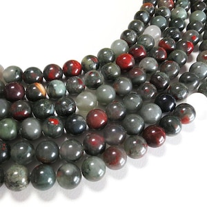 Grade A Natural African Bloodstone Gemstone Round Beads | Sold by 15 Inch Strand | Size 4mm 6mm 8mm 10mm 12mm