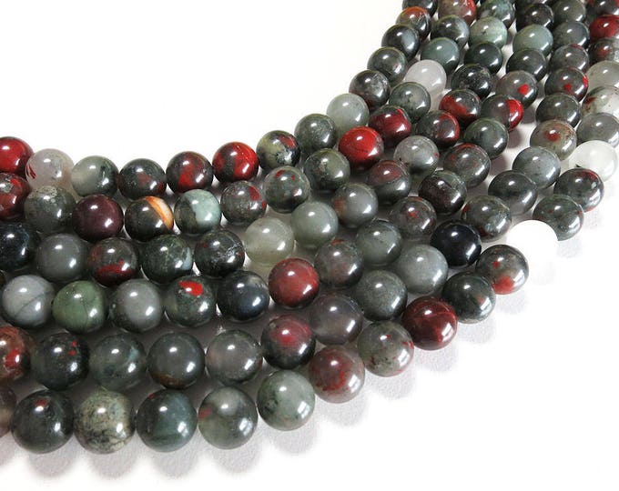Grade A Natural African Bloodstone Gemstone Round Beads | Sold by 15 Inch Strand | Size 4mm 6mm 8mm 10mm 12mm
