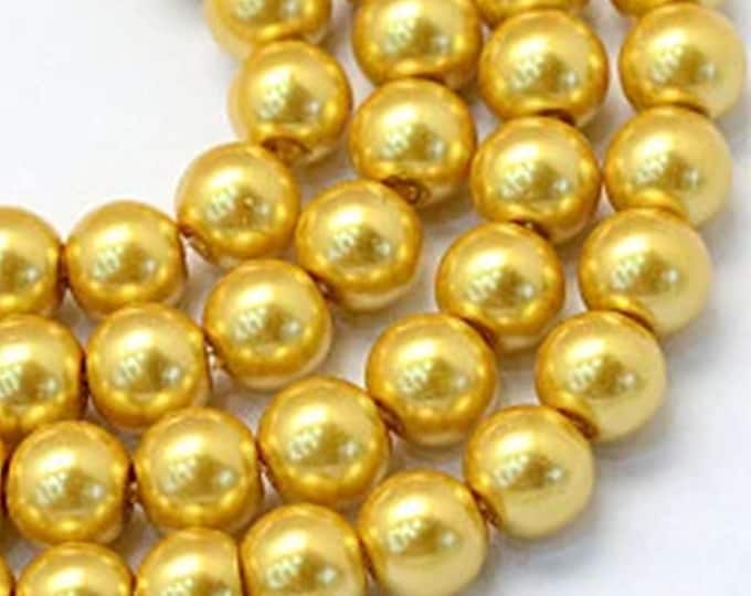 High Quality Gold Color Round Glass Pearl Beads 32" Strand Size 8mm
