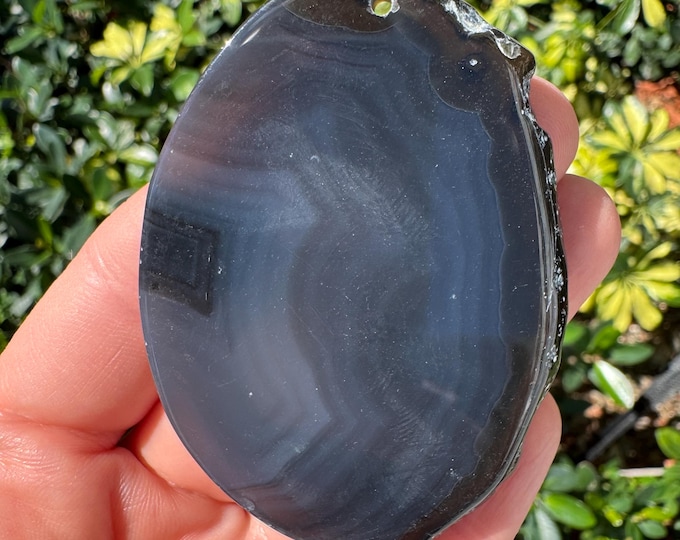 Black Striped Agate Gemstone Freeform Plate Slab Pendant Focal Bead Size 60-80mm
