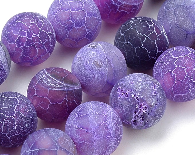 Agate Beads | Purple Effloresce | Round Natural Gemstone Beads | Sold by 15 Inch Strand | Size 8mm