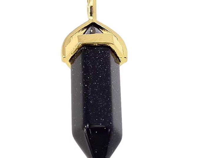 ONE Blue Goldstone Faceted Bullet Pendant | Gold Color Zinc Alloy Bail | Size 36-40x12mm