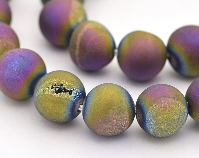 Druzy Agate Beads | Matte Purple Metallic | Round Natural Gemstone Beads | Sold by 15 inch Strand | Size 8mm