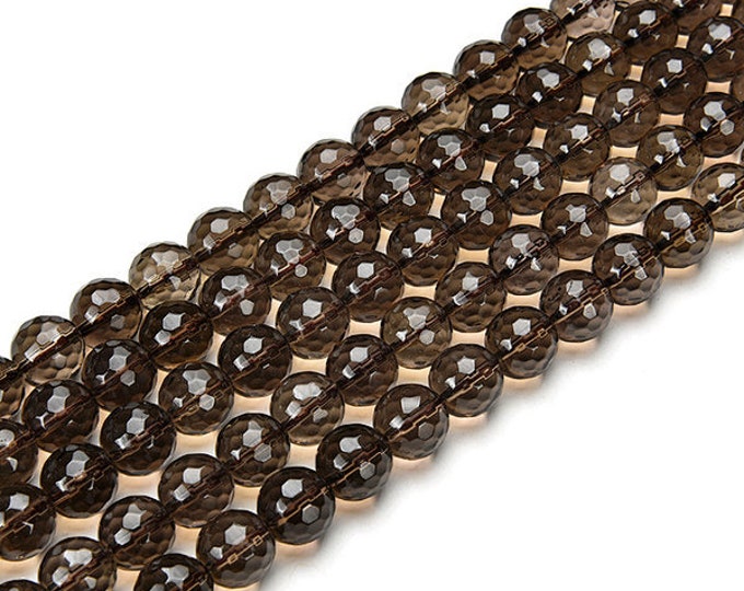 AA Grade Natural Smoky Quartz Gemstone Faceted Round Beads | Sold by 15 Inch Strand | Size 4mm 6mm 8mm 10mm 12mm