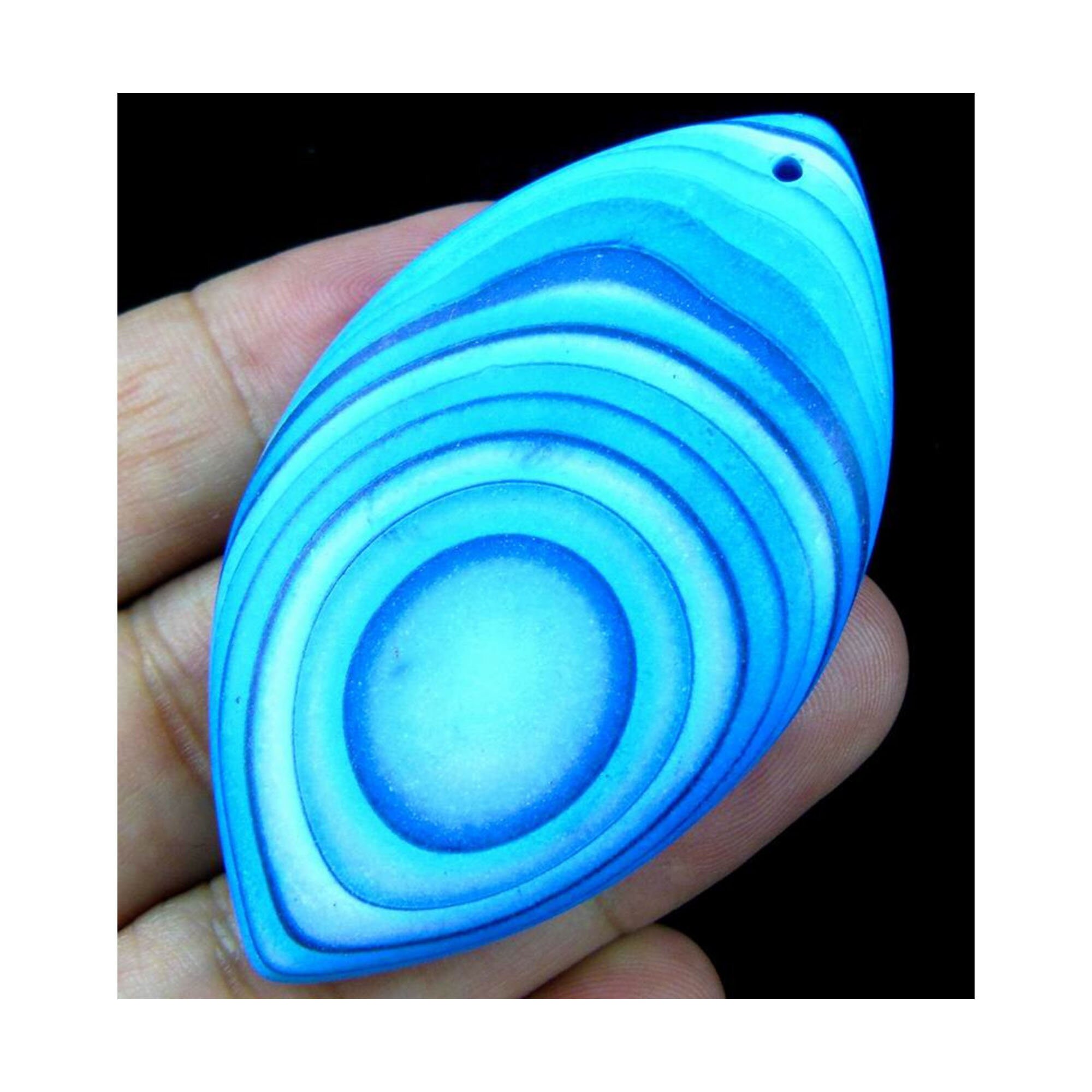 Matte Blue Agate Horse Eye Gemstone Pendant Focal Bead 62x36x7mm V98908