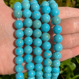 Blue Turquoise Beads Round Natural Gemstone Loose Beads Sold by 15 Inch Strand Size 4mm 6mm 8mm 10mm 12mm 10mm