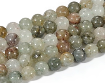 Lodolite Quartz Beads: Polished Round Gemstone Beads, 15 Inch Strand