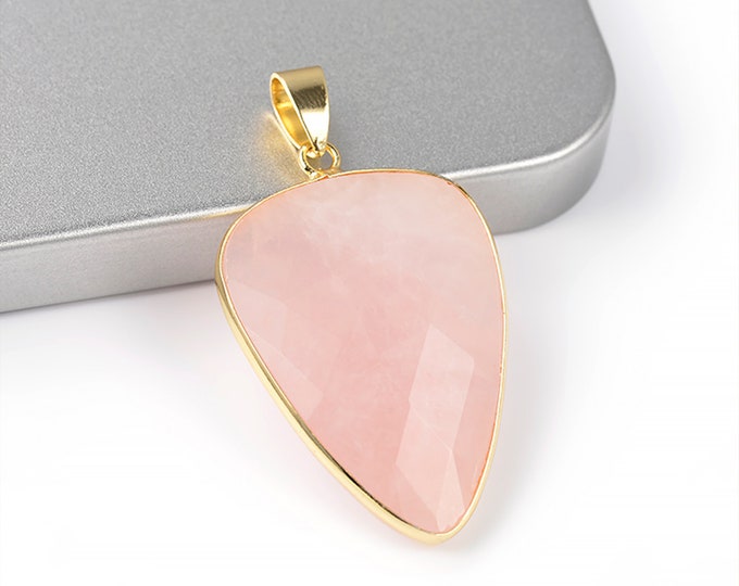 Rose Quartz Arrow Pendant | Gold Plated Brass | Grade A | Faceted Natural Loose Gemstone Pendant | Sold by Piece | Size 26x40mm