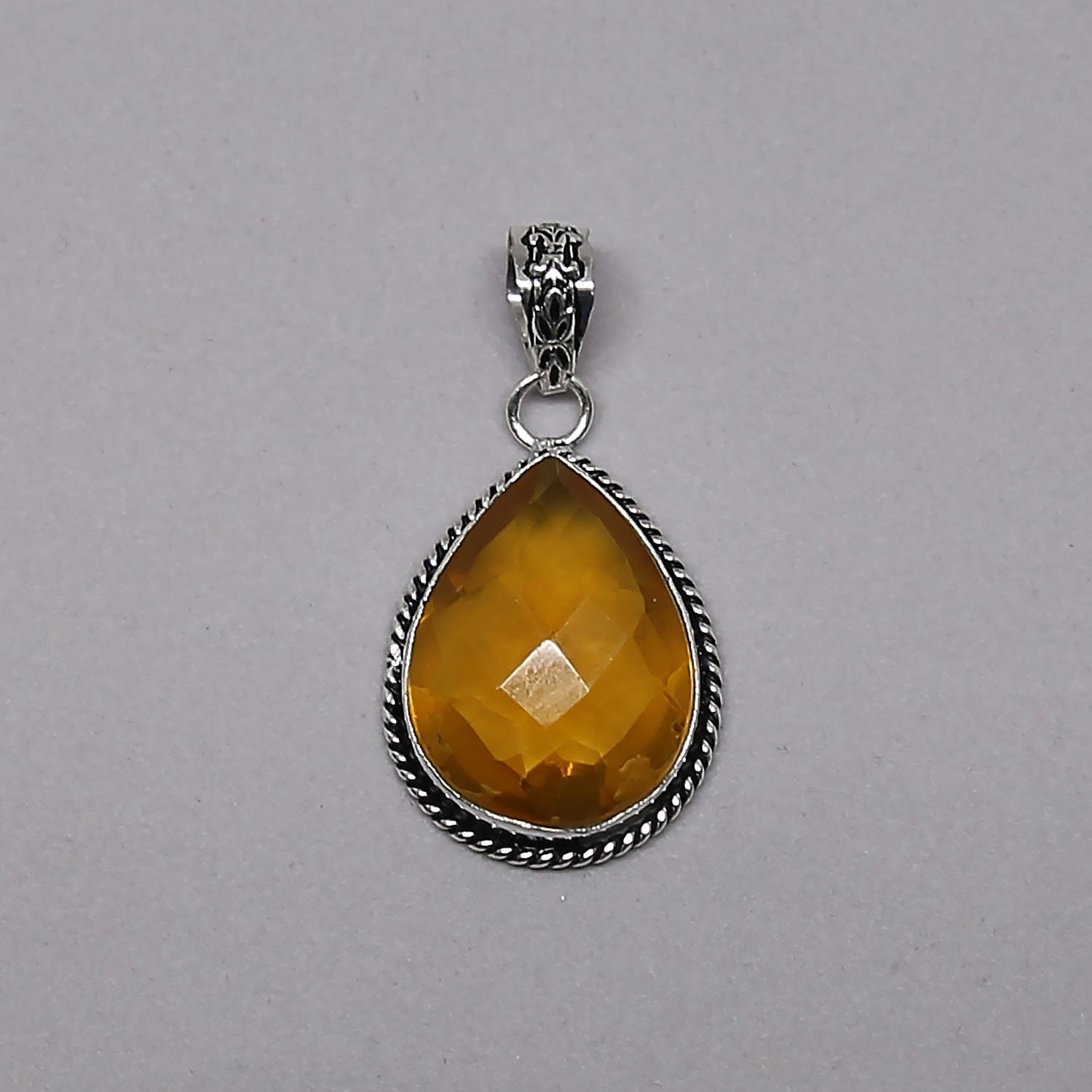Natural Faceted Citrine Gemstone Vintage Style 925 Sterling Silver