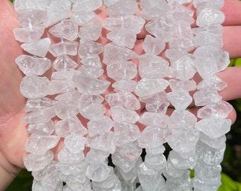 Natural Raw Clear Quartz Gemstone Drilled Rough Nuggets Beads | Sold by 7 Inch Strand | Size 8~17mm