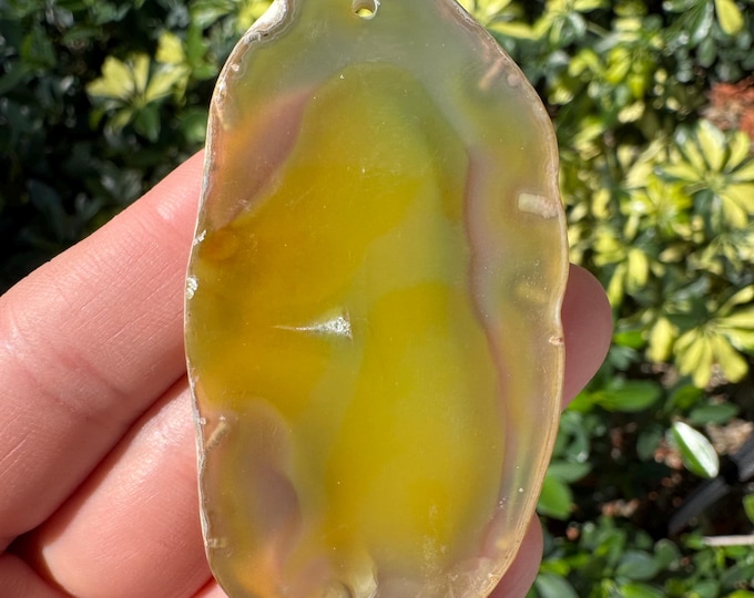 Natural Yellow White Striped Agate Freeform Slab Gemstone Pendant Focal Bead Size 60-80mm