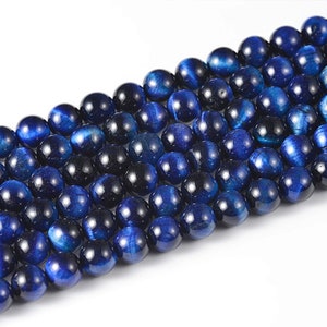 Natural Deep Blue Tiger Eye Gemstone Round Beads | Grade AAA | Sold by 15 Inch Full Strand | Size 6mm 8mm 10mm