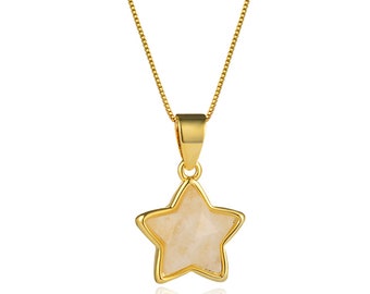 18K Gold Plated Faceted Moonstone Star Pendant Necklace