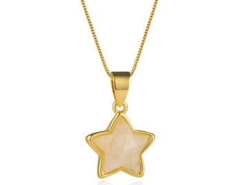 Faceted Moonstone Star Pendant Necklace | 18K Gold Plated Brass Chain | Lobster Clasp | Chain Length 18 Inch | Pendant Size 12mm