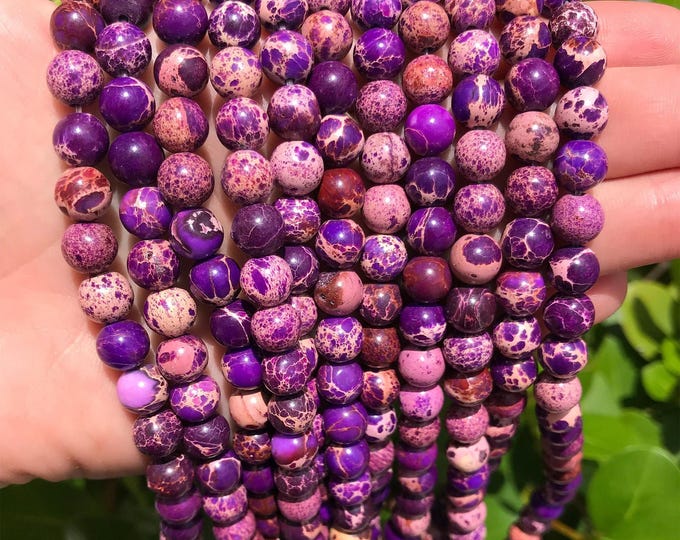 Grade A Natural Purple Sea Sediment Jasper Gemstone Round Beads | Sold by 15 Inch Strand | Size 4mm 6mm 8mm 10mm 12mm