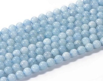 Perles rondes en pierres précieuses aigue-marine bleues naturelles de qualité AA | Vendu par fil de 15 pouces | Taille 4 mm 6 mm 8 mm 10 mm 12 mm