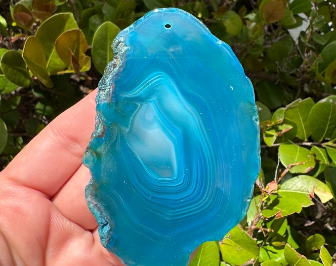 Blue Striped Agate Freeform Slab Gemstone Pendant Focal Bead Size 90x60x5mm