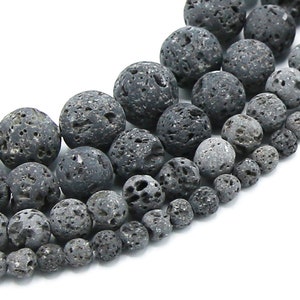 Natural Gray Lava Beads – Unwaxed Volcanic Rock Bead Strands (4–12 mm)