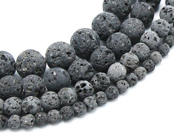 Perline di lava grigia naturale – Fili di perline di roccia vulcanica non cerata (4–12 mm)